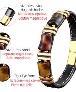 Natural Stone,Tiger Eye Bracelet,Black Leather Rope Chain,Men Bracelet,Stainless Steel Bracelet,Women Fashion Jewelry,Wholesale Men Bracelets 
