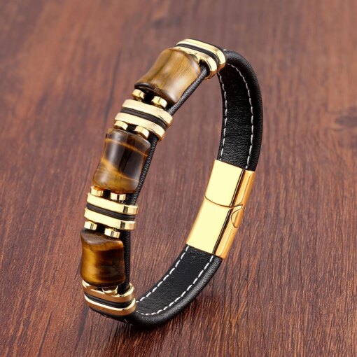 Natural Stone,Tiger Eye Bracelet,Black Leather Rope Chain,Men Bracelet,Stainless Steel Bracelet,Women Fashion Jewelry,Wholesale Men Bracelets