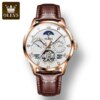 OLEVS 6652 Fashion Mechanical Watch Gift Genuine Leather Watchband Round-dial Wristwatch Men Mechanical Watches