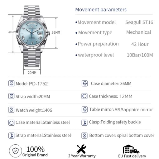 PAGANI DESIGN 2024 New DD36 Men’s Watches Luxury Automatic Watch Men AR Sapphire Glass Mechanical Wristwatch Men ST16 Movt Clock Men Mechanical Watches