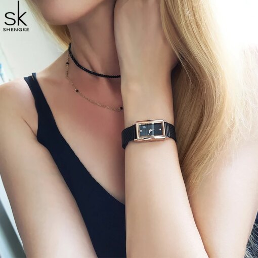 Shengke Women Watches Fashion Geneva Design Ladies Watch Luxury Brand Rectangle Quartz Wristwatches Luxury Gifts For Women Clock Women Quartz Watches