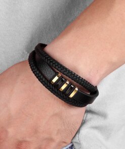 TYO Fashion Stainless Steel Charm Magnetic Black Men Bracelet Leather Genuine Braided Punk Rock Bangles Jewelry Accessories Men Bracelets
