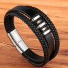 TYO Fashion Stainless Steel Charm Magnetic Black Men Bracelet Leather Genuine Braided Punk Rock Bangles Jewelry Accessories Men Bracelets