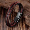 Trendy Men Jewelry Red Braided Leather Rope Bracelet Black Magnetic Buckle Bracelets Punk Men Wrist Band Pulsera Hombre Men Bracelets