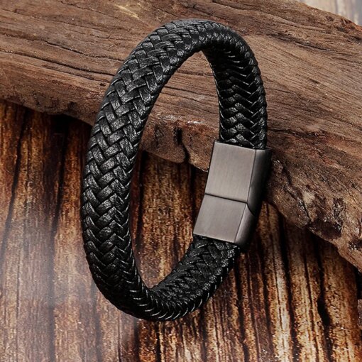 Trendy Men Jewelry Red Braided Leather Rope Bracelet Black Magnetic Buckle Bracelets Punk Men Wrist Band Pulsera Hombre Men Bracelets