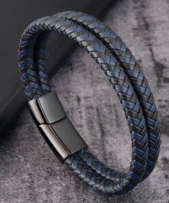 Trendy Men Jewelry Red Braided Leather Rope Bracelet Black Magnetic Buckle Bracelets Punk Men Wrist Band Pulsera Hombre Men Bracelets 
