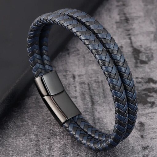 Trendy Men Jewelry Red Braided Leather Rope Bracelet Black Magnetic Buckle Bracelets Punk Men Wrist Band Pulsera Hombre Men Bracelets