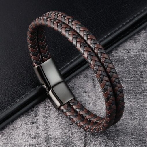 Trendy Men Jewelry Red Braided Leather Rope Bracelet Black Magnetic Buckle Bracelets Punk Men Wrist Band Pulsera Hombre Men Bracelets
