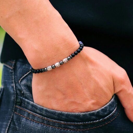 Unique 4mm Stone Bracelet Men Women Natural Lava Lapis Lazuli Obsidian Beads Elastic Braclet Sanskrit Brazalete Gift For Lovers Women Bracelets