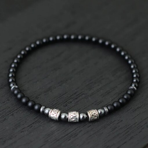 Unique 4mm Stone Bracelet Men Women Natural Lava Lapis Lazuli Obsidian Beads Elastic Braclet Sanskrit Brazalete Gift For Lovers Women Bracelets