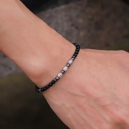 Unique 4mm Stone Bracelet Men Women Natural Lava Lapis Lazuli Obsidian Beads Elastic Braclet Sanskrit Brazalete Gift For Lovers Women Bracelets