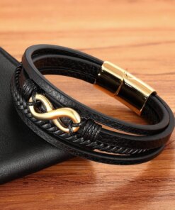 XQNI Cross Style Multi Layer Design Stainless Steel Fashion Men Leather Bracelet Classic Gift For Men 5 Different Styles Choose Men Bracelets 