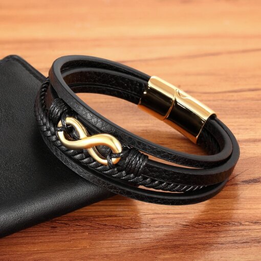XQNI Cross Style Multi Layer Design Stainless Steel Fashion Men Leather Bracelet Classic Gift For Men 5 Different Styles Choose Men Bracelets