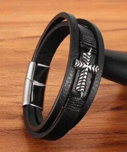 XQNI Cross Style Multi Layer Design Stainless Steel Fashion Men Leather Bracelet Classic Gift For Men 5 Different Styles Choose Men Bracelets 