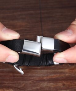 XQNI Cross Style Multi Layer Design Stainless Steel Fashion Men Leather Bracelet Classic Gift For Men 5 Different Styles Choose Men Bracelets 