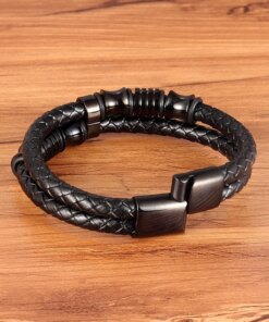 XQNI Luxury Accessories Bracelet Men’s Fashion Gift Black Genuine Leather Bracelets DIY Combination Wild Handsome Gift Men Bracelets
