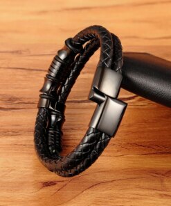 XQNI Luxury Accessories Bracelet Men’s Fashion Gift Black Genuine Leather Bracelets DIY Combination Wild Handsome Gift Men Bracelets