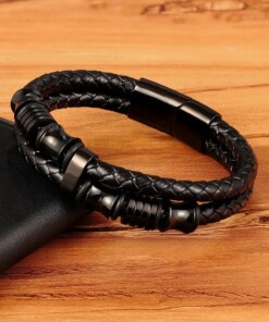 XQNI Luxury Accessories Bracelet Men’s Fashion Gift Black Genuine Leather Bracelets DIY Combination Wild Handsome Gift Men Bracelets