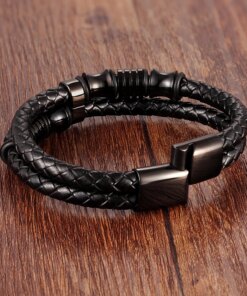 XQNI Luxury Accessories Bracelet Men’s Fashion Gift Black Genuine Leather Bracelets DIY Combination Wild Handsome Gift Men Bracelets