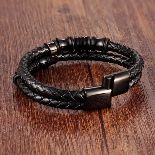 XQNI Luxury Accessories Bracelet Men’s Fashion Gift Black Genuine Leather Bracelets DIY Combination Wild Handsome Gift Men Bracelets