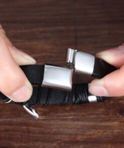 XQNI Multi-layer Leather Feather Shape Accessories Men’s Bracelet Stainless Steel Leather Bracelet For Special Birthday Present Men Bracelets