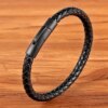 XQNI New Classic Style Men Leather Bracelet Simple Black Stainless Steel Button Neutral Accessories Hand-woven Jewelry Gifts Men Bracelets