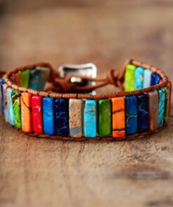 Chakra Bracelet Jewelry Handmade Multi Color Natural Stone Tube Beads Leather Wrap Bracelet Couples Bracelets Gifts Bracelets Bracelets 