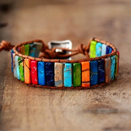 Chakra Bracelet Jewelry Handmade Multi Color Natural Stone Tube Beads Leather Wrap Bracelet Couples Bracelets Gifts Bracelets Bracelets
