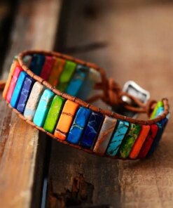 Chakra Bracelet Jewelry Handmade Multi Color Natural Stone Tube Beads Leather Wrap Bracelet Couples Bracelets Gifts Bracelets Bracelets 