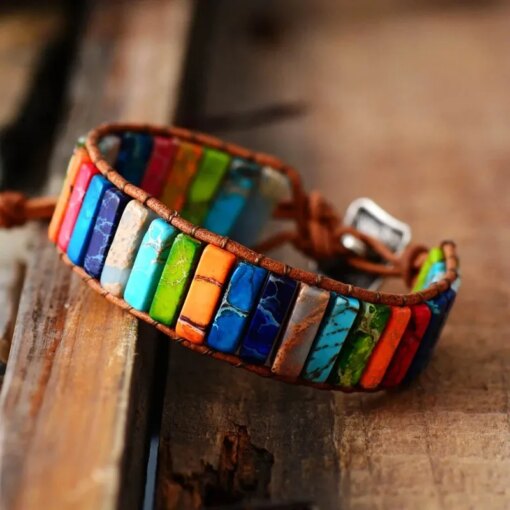Chakra Bracelet Jewelry Handmade Multi Color Natural Stone Tube Beads Leather Wrap Bracelet Couples Bracelets Gifts Bracelets Bracelets