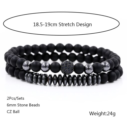 New 3Pc/Sets Micro Pave CZ 8mm Disco Ball & Bar Charms Bracelets Sets 6mm Matte Beads Stone Bracelet Men Women Jewelry bileklik Men Bracelets