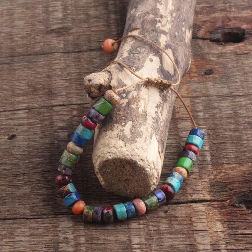 ZMZY Boho Style Handmade Colorful Multi Bracelet Natural Stone Chakra Bracelet Drum Beads Bracelets for Women/Men Jewelry Gift Men Bracelets