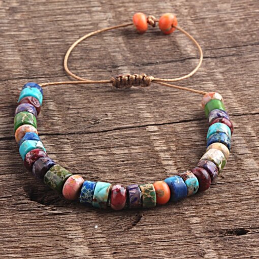 ZMZY Boho Style Handmade Colorful Multi Bracelet Natural Stone Chakra Bracelet Drum Beads Bracelets for Women/Men Jewelry Gift Men Bracelets