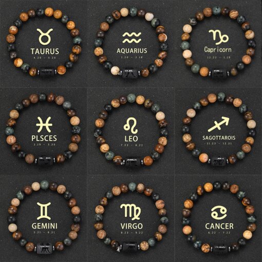 12 Zodiac Bracelets Natural Stone Cancer Virgo Leo Libra Bracelet Couples Friendship Gifts Bracelets Jewelry pulsera hombre Bracelets Bracelets