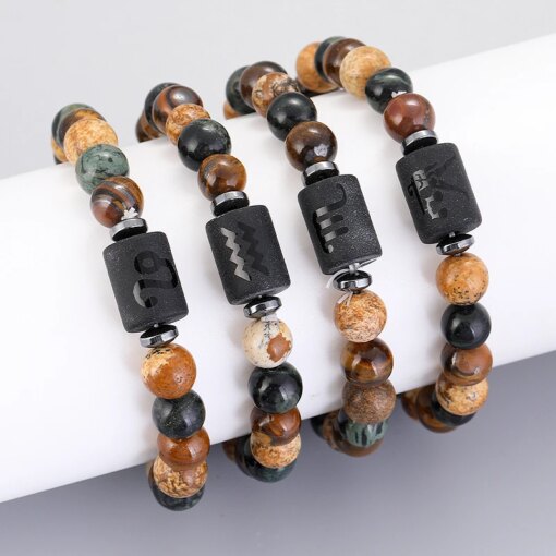 12 Zodiac Bracelets Natural Stone Cancer Virgo Leo Libra Bracelet Couples Friendship Gifts Bracelets Jewelry pulsera hombre Bracelets Bracelets