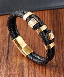 Charm Braid Rope Bracelet For Men Stainless Steel Magnetic Buckle Genuine Leather Bracelets & Bangles Male Female Jewelry Bracelets Bracelets