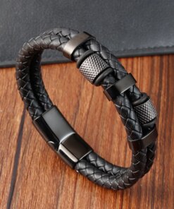 Charm Braid Rope Bracelet For Men Stainless Steel Magnetic Buckle Genuine Leather Bracelets & Bangles Male Female Jewelry Bracelets Bracelets 