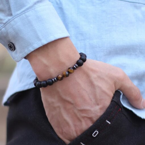 Fashion Mens Bracelet Black Onyx Stone Braclet Irregular Natural Tiger Eyes Sodalite Beaded Braslet Pulsera Hombre Accessories Bracelets Bracelets
