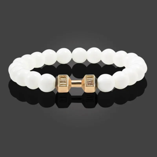 Hot Selling Vintage Men’s Bangle Natural Stone Bead Dumbbell Pendant Elastic Strand Bracelet for Friend’s Gift Bracelets Bracelets