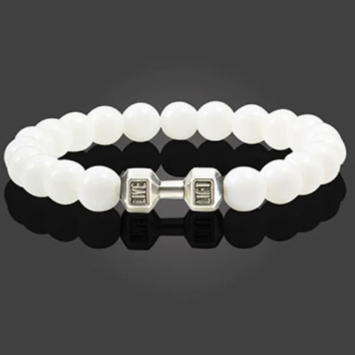 Hot Selling Vintage Men’s Bangle Natural Stone Bead Dumbbell Pendant Elastic Strand Bracelet for Friend’s Gift Bracelets Bracelets
