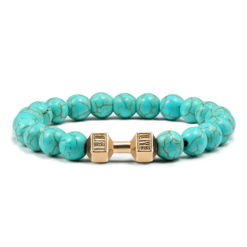 Hot Selling Vintage Men’s Bangle Natural Stone Bead Dumbbell Pendant Elastic Strand Bracelet for Friend’s Gift Bracelets Bracelets
