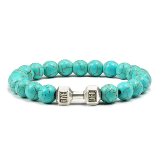 Hot Selling Vintage Men’s Bangle Natural Stone Bead Dumbbell Pendant Elastic Strand Bracelet for Friend’s Gift Bracelets Bracelets