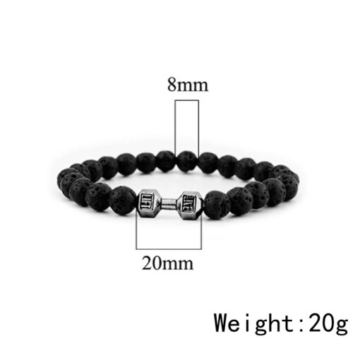 Hot Selling Vintage Men’s Bangle Natural Stone Bead Dumbbell Pendant Elastic Strand Bracelet for Friend’s Gift Bracelets Bracelets