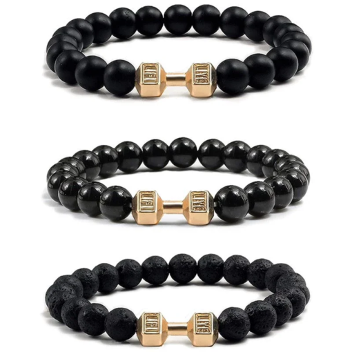 Hot Selling Vintage Men’s Bangle Natural Stone Bead Dumbbell Pendant Elastic Strand Bracelet for Friend’s Gift Bracelets Bracelets