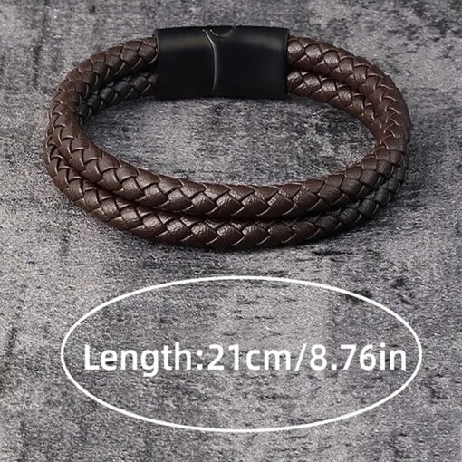 Men Black Blue Braided Genuine Leather Bracelet Double Band Bangle Bracelets Bracelets