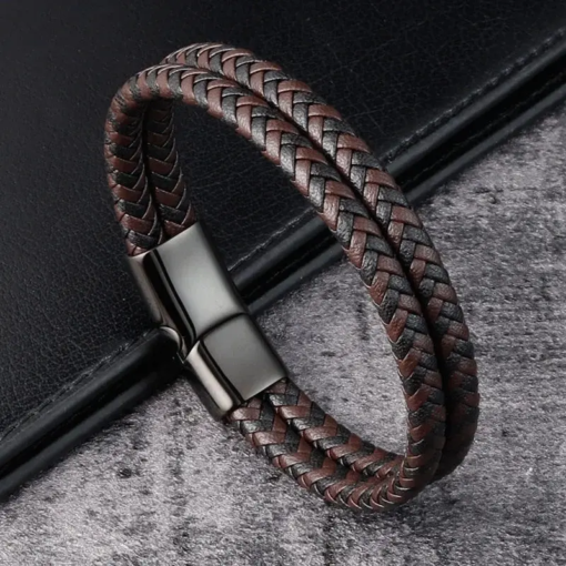 Men Black Blue Braided Genuine Leather Bracelet Double Band Bangle Bracelets Bracelets