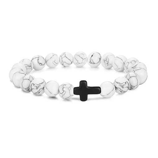 Prayer Men Natural Stone Wood Beads Rosary Hematite Cross Bracelets Onyx Meditation Bracelet Women Yoga Jewelry Homme Pulsera Bracelets Bracelets