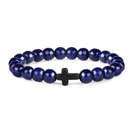 Prayer Men Natural Stone Wood Beads Rosary Hematite Cross Bracelets Onyx Meditation Bracelet Women Yoga Jewelry Homme Pulsera Bracelets Bracelets