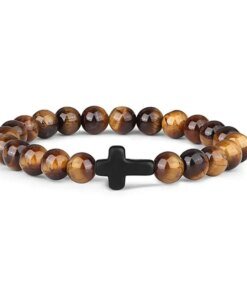 Prayer Men Natural Stone Wood Beads Rosary Hematite Cross Bracelets Onyx Meditation Bracelet Women Yoga Jewelry Homme Pulsera Bracelets Bracelets 