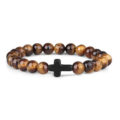 Prayer Men Natural Stone Wood Beads Rosary Hematite Cross Bracelets Onyx Meditation Bracelet Women Yoga Jewelry Homme Pulsera Bracelets Bracelets